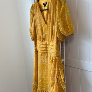 Dress  Express Mustard Yellow V-Neck Ruffle